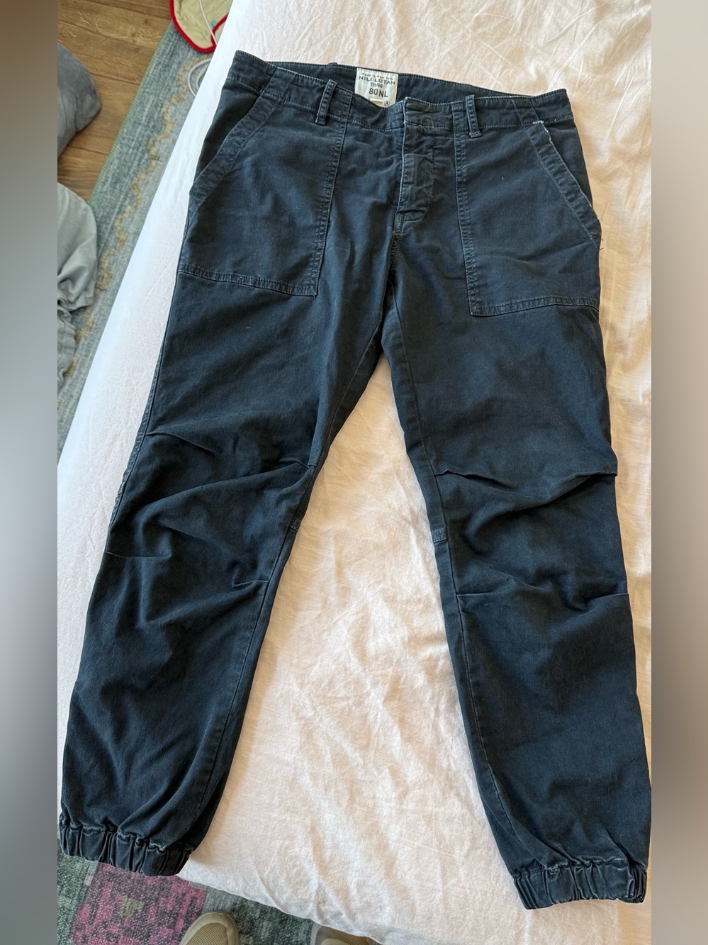 Nili Lotan 80NL Black/Dark Grey Elastic Cuffed Cropped Barrel Jeans sz 6